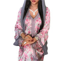 Ready to Ship Turkey Women pink Floral Printed Baggy Ramadan Gown Muslim Abayas Lace Middle East Long Robe Maxi Dress