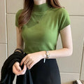 YiXin Women's Sweaters Plain Short Sleeve High Neck Trendy Spring Autumn Pullover Women Sweaters 2025 Knitted Sweaters for Women