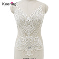 White Sew on Fleur De Lis Embroidered Rhinestone Applique for Wedding Dress WDP-280