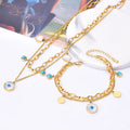 SL23132 Custom Gold Double Layer Light Luxury Stainless Steel Blue Bracelet Set Fashion Round Eye Geometry Accessories