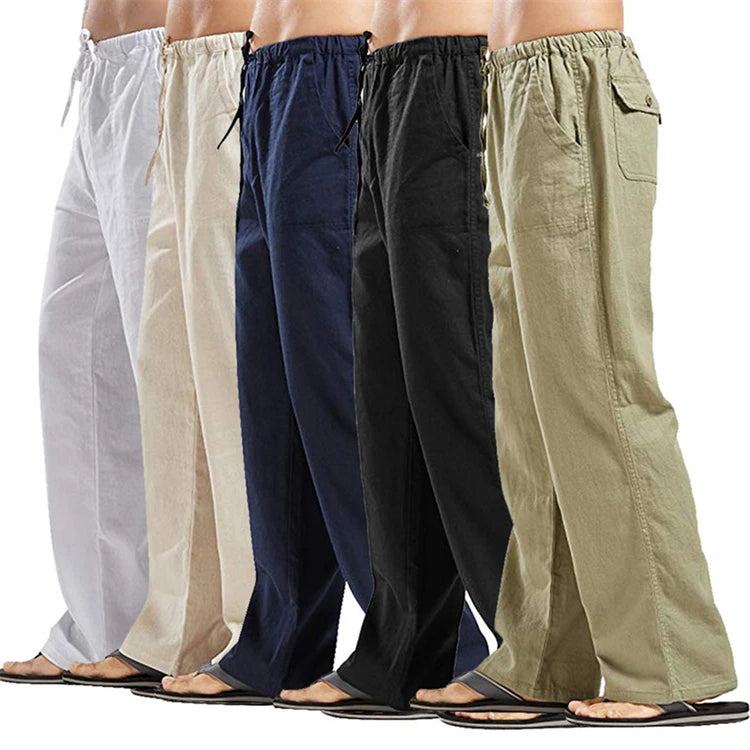 Cotton and Hemp Spot Large Size Men's Pants Breathable Sweat Absorption Trousers Basic Casual Wide Leg Pants
