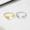 Fashion Gold Plated 925 Sterling Silver Butterfly Opening Adjustable Ring for Women Wedding Party