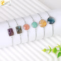 CSJA Wholesale Fashion Adjustable Steel Water Drop Natural Energy Healing Crystal Stone Charm Bracelet for Girl Gifts H077