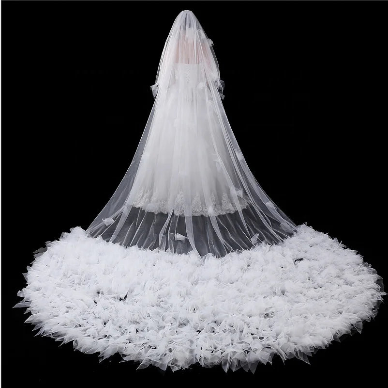 Jachon One Layer Soft Bridal Veil Illusion Tulle Cathedral Veil Mesh Lace Bride Wedding Veils
