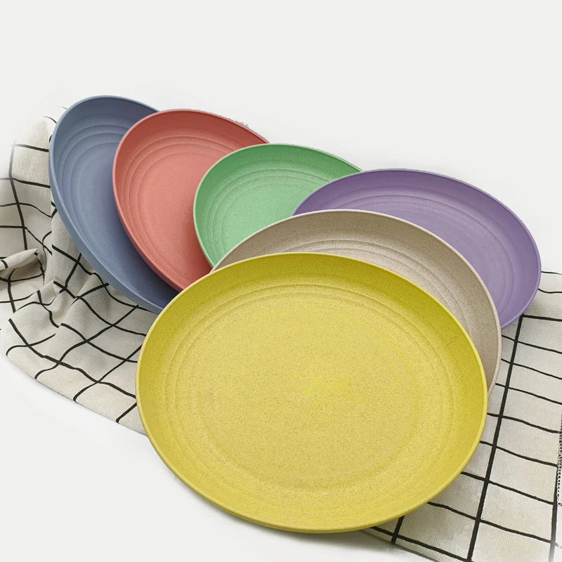 Environmental Protection Unbreakable Wheat Straw Plastic Biodegradable Reusable Eco-Friendly Modern Plate Set for Home School