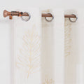 Fancy Home Window Decor Leaves Pattern Faux Linen Golden Foil Printing Semi Sheer Tulle Curtains Drapes for Living Room