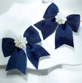 CN 2Pcs Solid Navy Grosgrain Ribbon Pearl Hair Bow Short Tail Hair Clip 2.3inch Fashion for Girls Sailor Style Hair Accessories