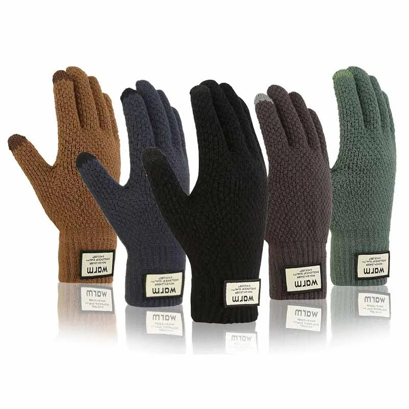 Fashion Knitted Gloves for Men Plus Fleece Thickened Cold Touch Screen Knitted Gloves Wholesale