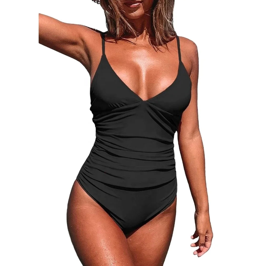 HT-2055 Women's One Piece Vintage/retro/nylon/spandex Multi Print Andex/slim/padding High Leg Beachwear Recycle Fabric Swimwear