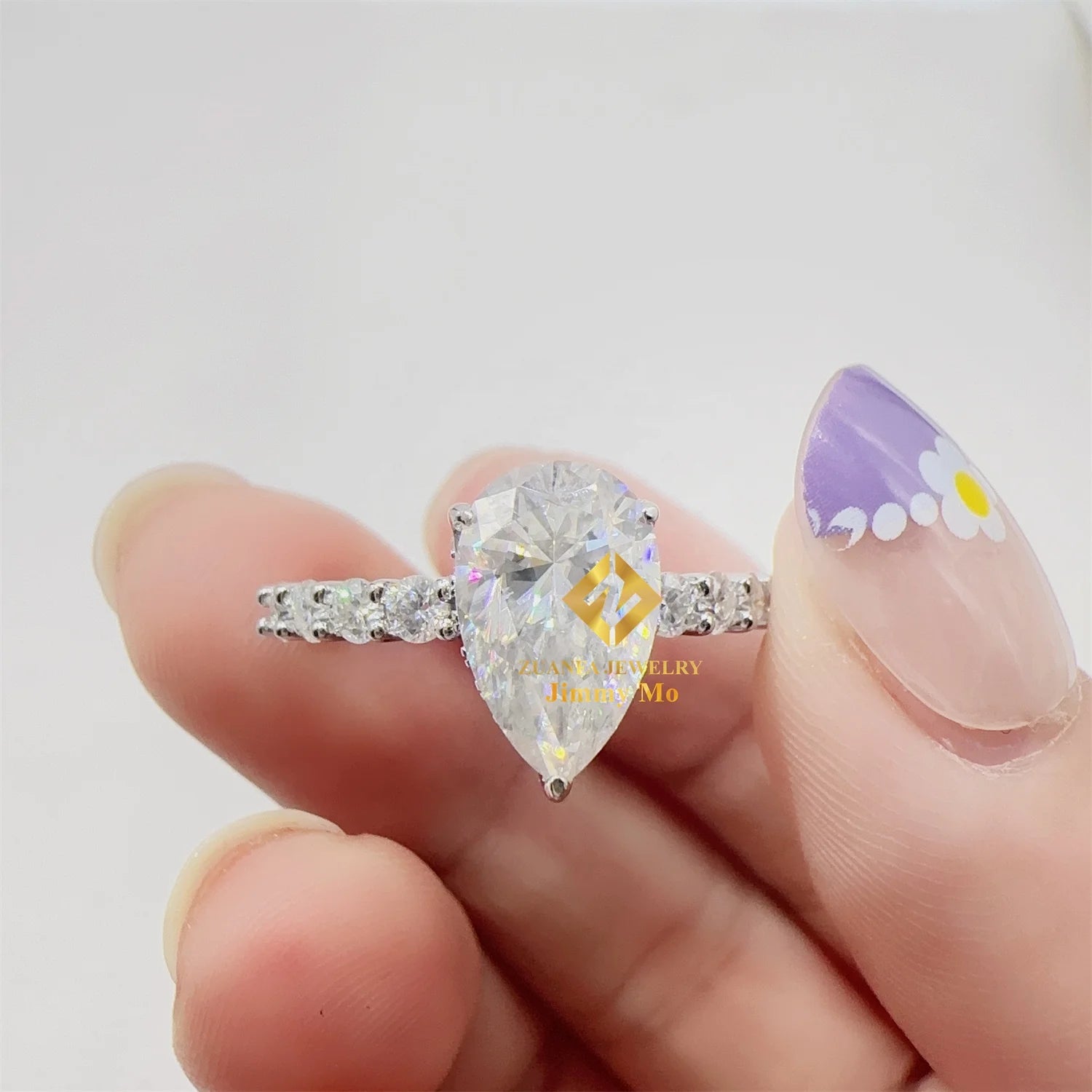Gorgeous Women Style  3CT Pear Diamond 925 Silver Wedding Bridal  Moissanite Engagement Ring