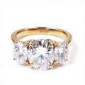 Tianyu Gems 14k/18K Solid Yellow Gold Three Stone Ring 8*10mm Oval Heart&arrow Cut Colorless Moissanite  Engagement Lady Ring