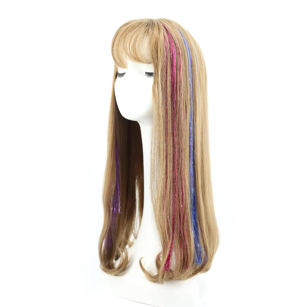 New Design Shiny Party Highlights Glitter Super Bright Synthetic Extensions Hair Tinsel Clip
