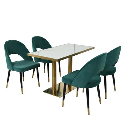 Modern Restaurant Furniture Luxury Velvet Metal Dining Chairs Table and Booth Sofa Set