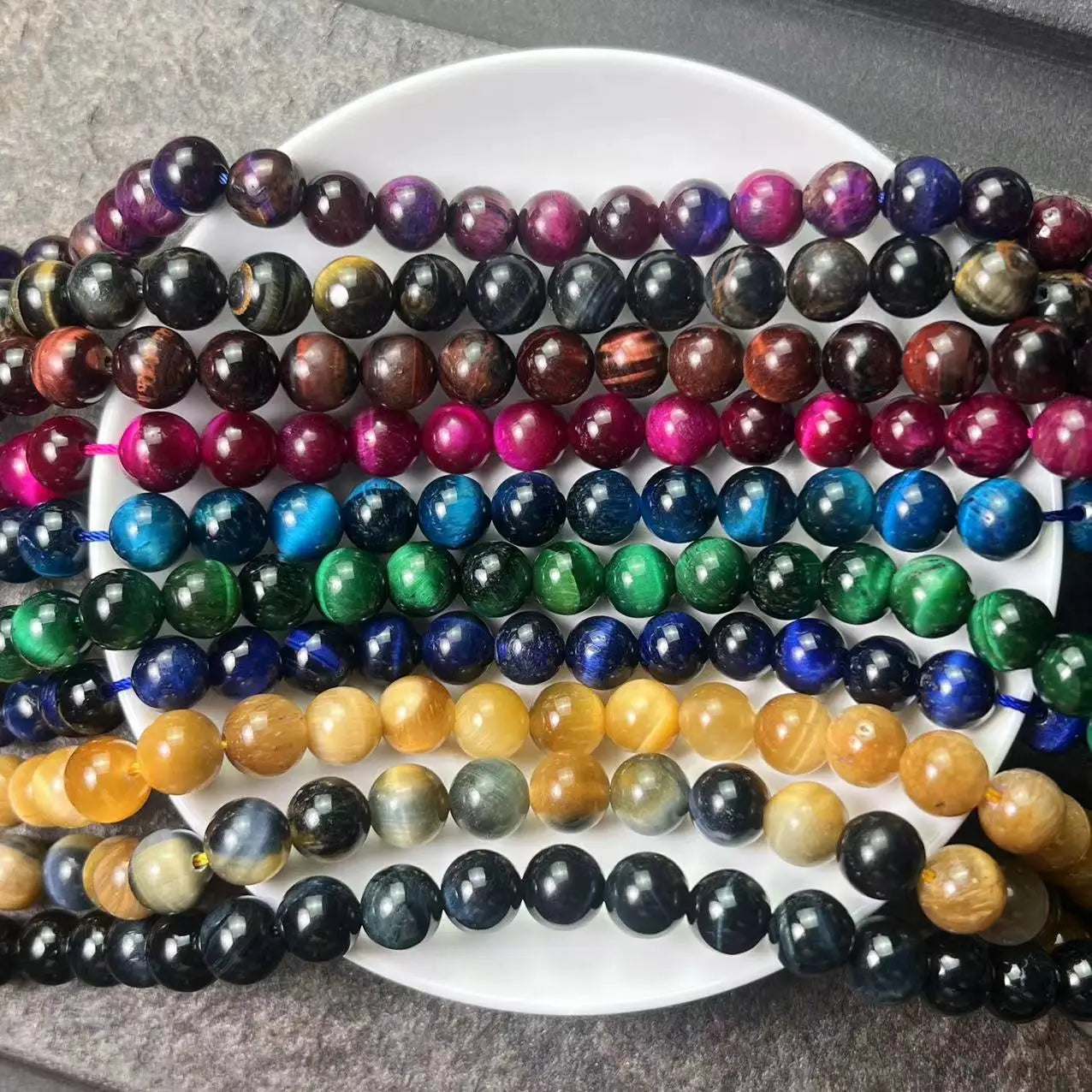 JC Wholesale High Quality Nature Stone Beads Loose Round Colorful tiger Eyes Beads for Bracelet Making