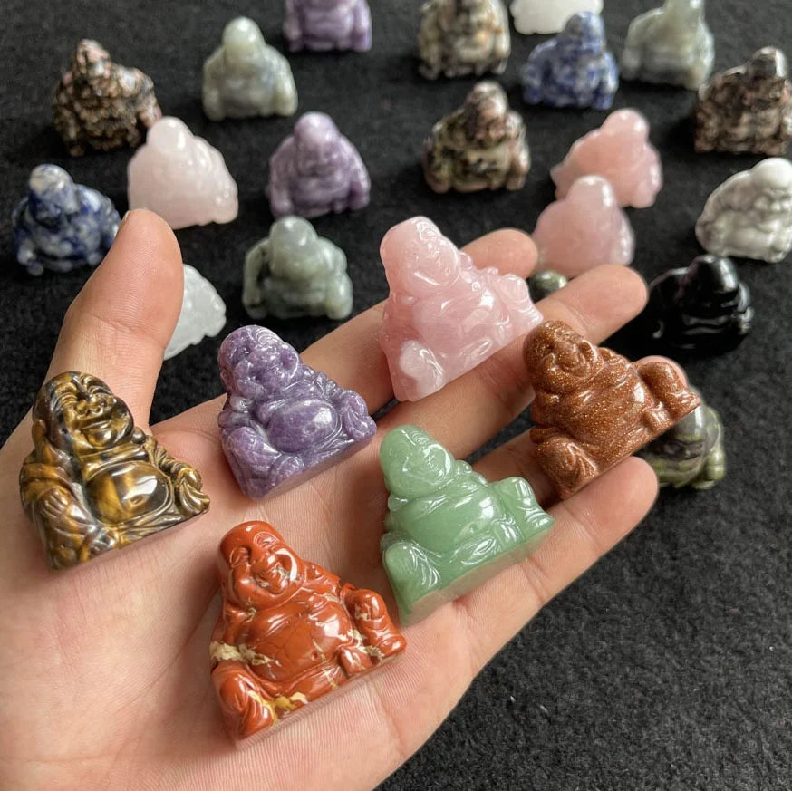 Wholesale Various Jade Stone Happy Laughing Buddha Statues Small Healing Stones Crystal Buddha