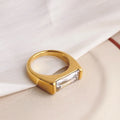 WaterProof Non Tarnish Jewelry Custom Stainless Steel Chunky Cubic Zircon 18K Pvd Gold Plated Unisex Ring Accessories
