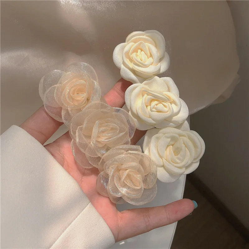 New Designer Camellia Hair Clamp Clip White Rose Flower Hair Clips Hair Accessories Spring Clip