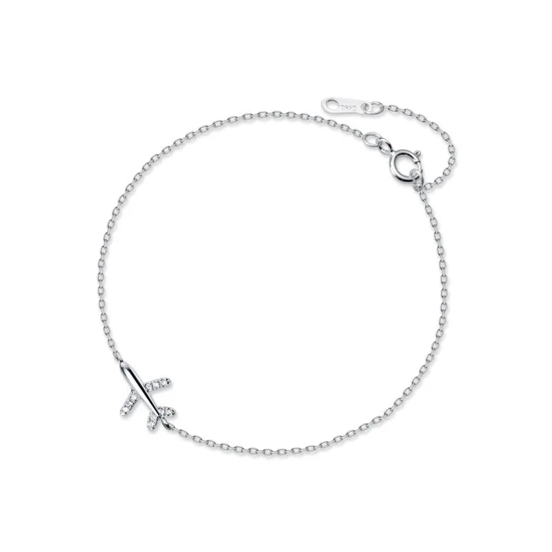 925 Silver Fashion Jewelry Bracelets Cute Airplane Plane Zircon Cz Bracelets for Women Girls Students