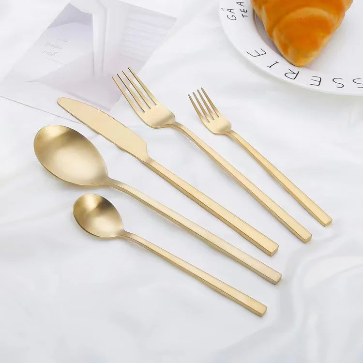 Matte Gold Flatware Talheres Inox Cubiertos Cutlery Set Stainless Steel Knife Spoon Fork