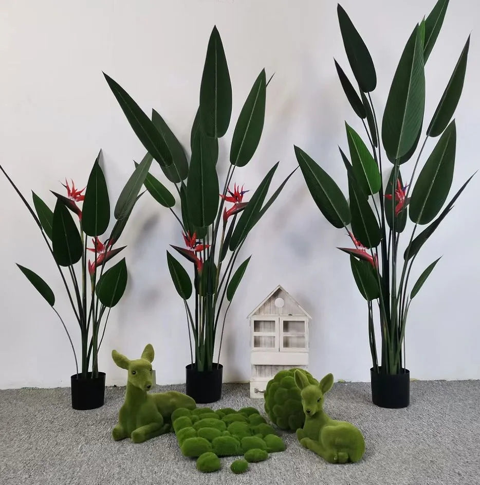 Artificial Travel Bird of Paradise Plants with Flowers Fabric PU Grass Tree and Leaf for Office Party or Room Decor