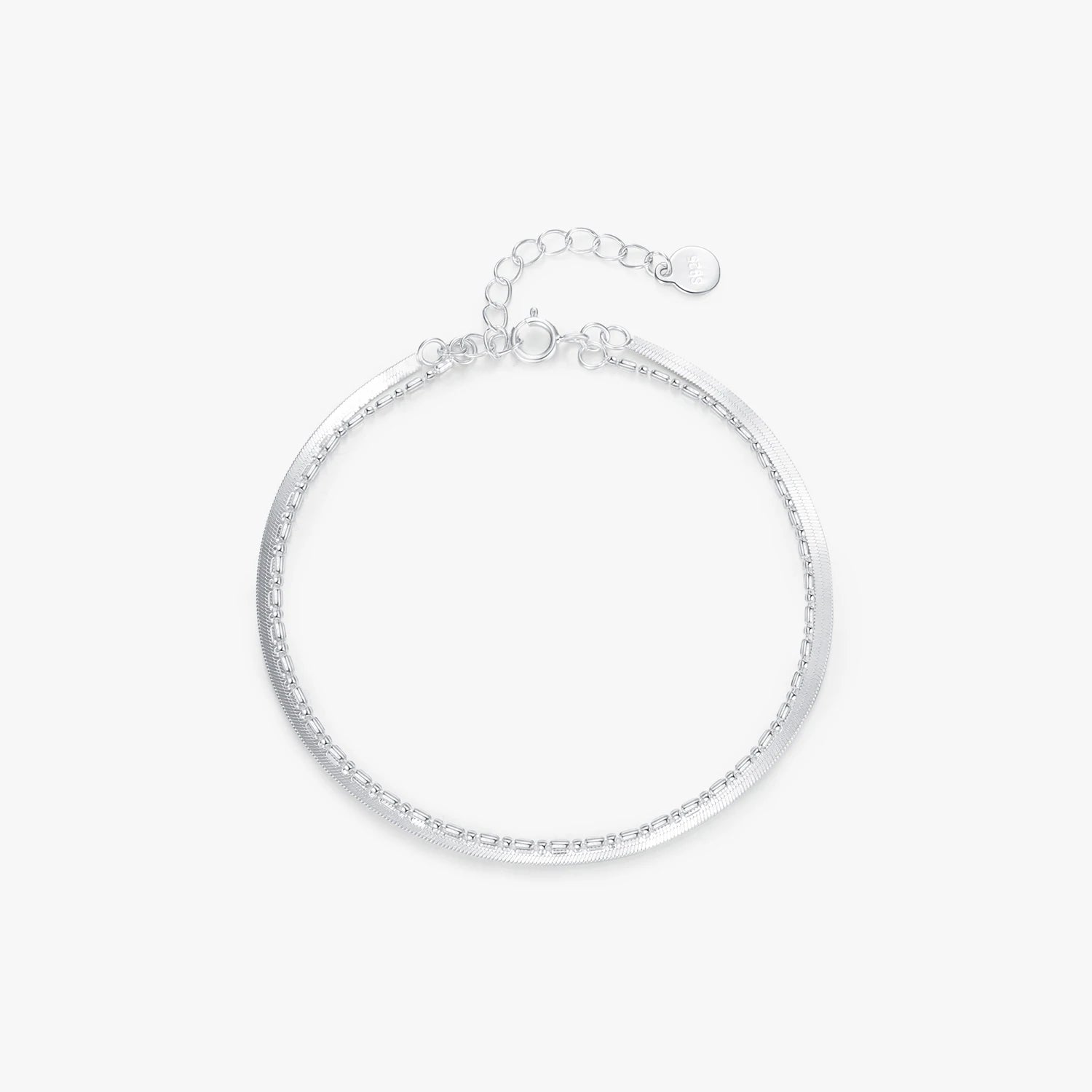 Trendy Platinum Plated Adjustable Jewelry for Women 925 Sterling Silver Double Layer Snake Chain Beaded Chain Bracelets