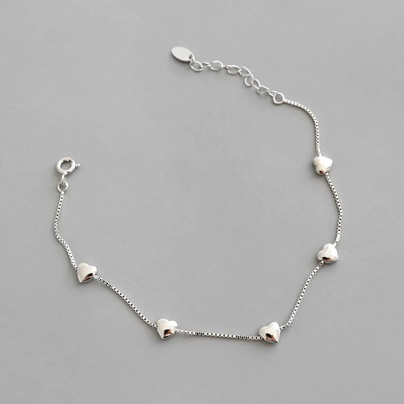 Fashion Women 925 Silver Jewelry Adjustable Chain S925 Heart Bracelet 925 Sterling Silver Heart Bracelet