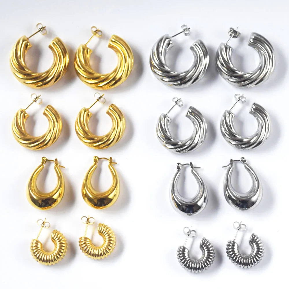 Wholesale Minimalist Women's Stainless Steel Huggie Hoop Earrings Gold Plated Fashion Jewelry