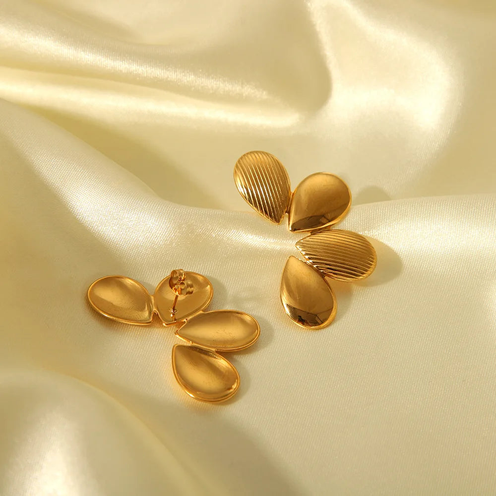 Fashion Stainless Steel Earring Statement 18k Gold Large Chunky Flower Stud Earings for Women Wedding Jewelry Gifts Pendientes
