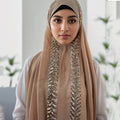 Luxury Premium Headscarf and Hijab Scarf Pearl Chiffon with Leaf Sequin Premium Quality Product