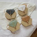 2022 Handmade Ladies Woven Straw Bags Hexagon Chains Shoulder Messenger Purses Travel Bohemian Women Bags