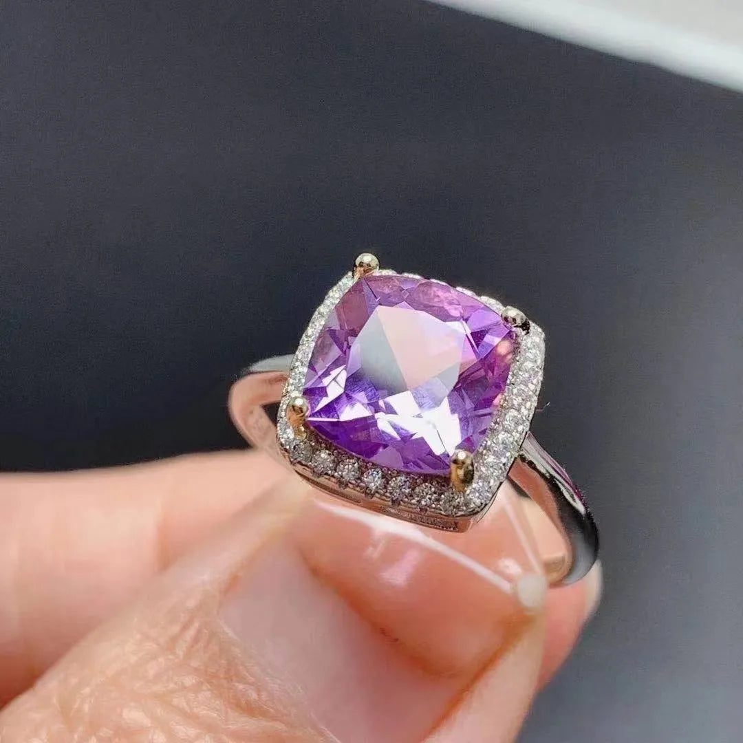 Good Price on Classic Korean Style 925 Sterling Silver Natural Amethyst Ring CMA Certified for Wedding and Party for Women