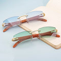 Sunray Fashion Square Rimless Classic Men's Sunglasses Wooden Temple Ocean Small Lens Male Driving Sun Glasses UV400