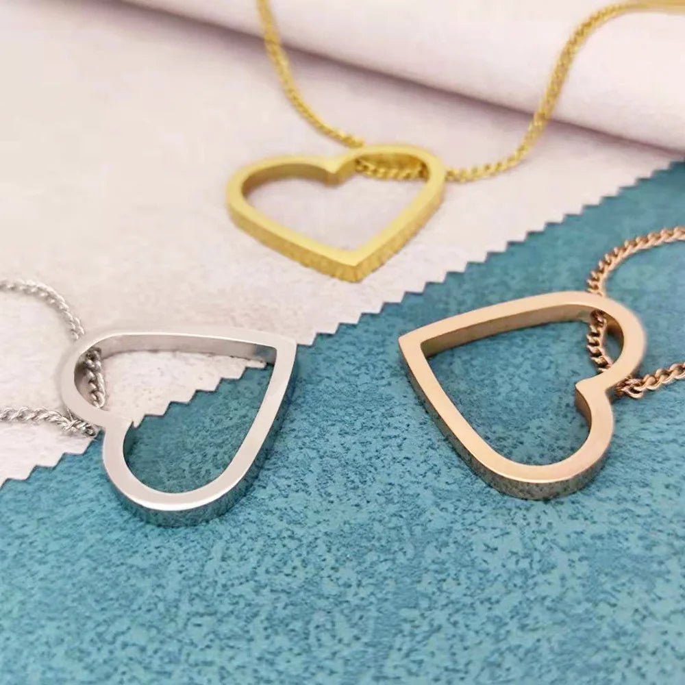 Big Size Thick Stainless Steel Heart Charms Trendy Necklace Solid Heart Pendant Necklace for Women Girls