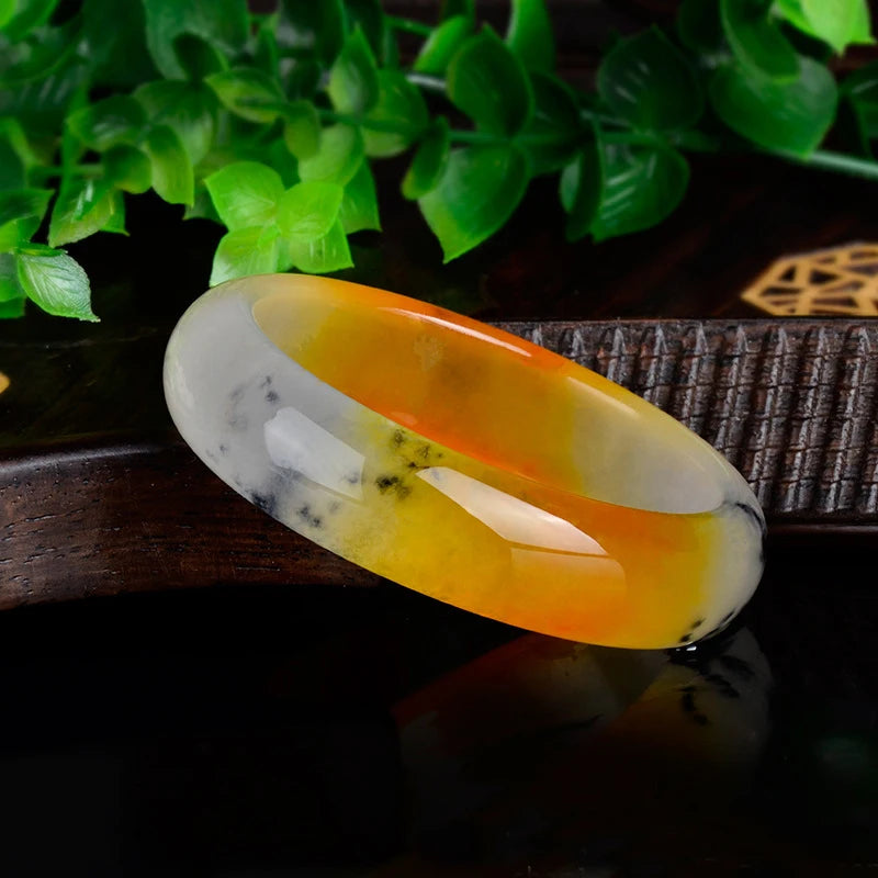 Real Natural Yellow Jade Bangle Chalcedony Retro High-grade  Bangles Lady Party Lucky Gift