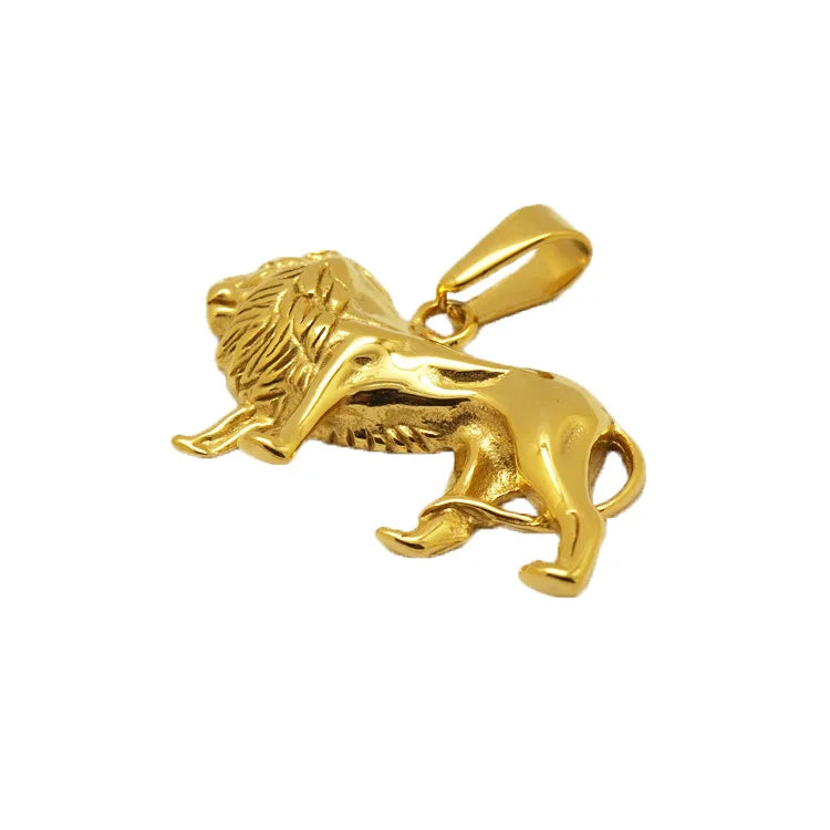 Hot Sell 34mm Lion Pendant Punk Men Stainless Steel Gold Animal Jewelry Lion Necklace Accessories Jewelry