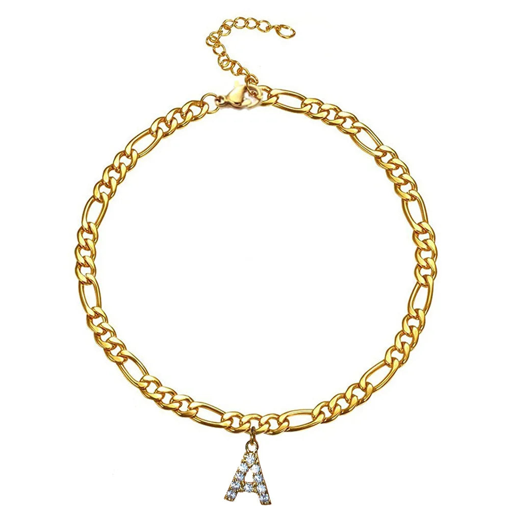 MICC Wholesale Custom Stainless Steel Women's Jewelry 18K Gold Plated 26 Letter Charm Pendant CZ Zircon Initial Letter Bracelet