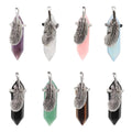 Vintage Retro Copper Feather Natural Crystal Healing Stones Hexagonal Column Pendant Christian Style Gemstone Jewelry Charms
