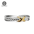 AR087 Fashion Braided Cable Design 925 Sterling Silver Bicolor Twisted X Band Ring Minimalist Women Jewelry Anniversary Gift MegaBDM