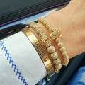 Luxury Men Cubic Zirconia Queen & King Crown Bracelet Roman Numerals Bangle for Men Jewelry Set