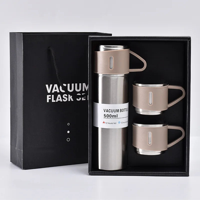 17oz Christmas Travel Mug Set 500ml Stainless Steel Business Gift Cup Vacuum Flask Set with 2 Cups