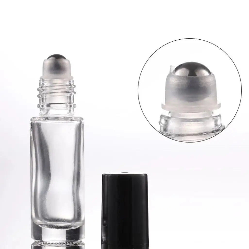 5ml 10ml clear Perfume Roll on Glass Bottle With Black Cap Roller Bottle