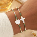 Go2boho Custom Religious Style Handmade Boho Miyuki Bead Bracelet With Pearl Heart Cross Design for Parties Gifts Summer Jewelry