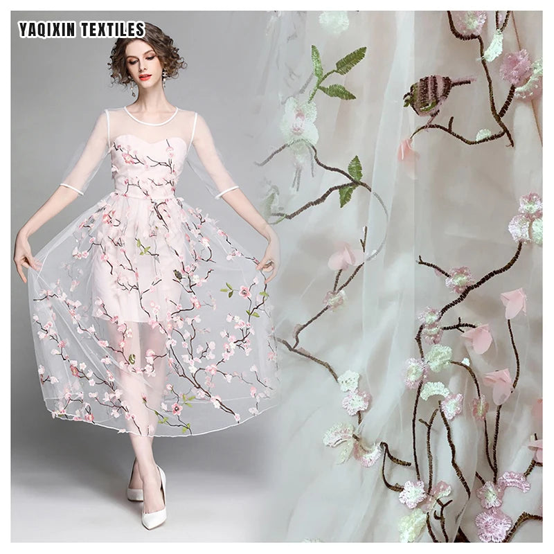 China Wholesale Multicolor 3D Flower Mesh Embroidered Lace Fabric Material New Arrival Dress Clothing Textile