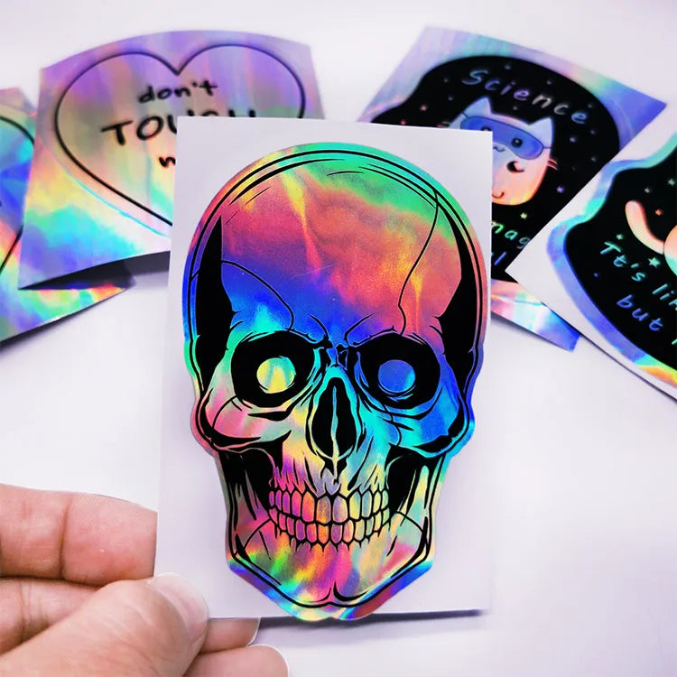 Custom Self Adhesive rainbow Holographic Labels Hologram Die Cut Sticker