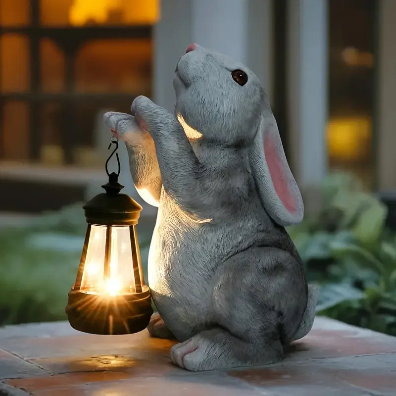 Outdoor Rabbit Statue Lantern Hand-Painted Resin Garden Patio Decor Weather-Resistant Fall/Thanksgiving Gift for Mom Grandma