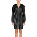 Custom Women's Modern Straight Silhouette Black Long Sleeve Faux-Leather Shirt Dress Classic Leather Winter Dress Tiered