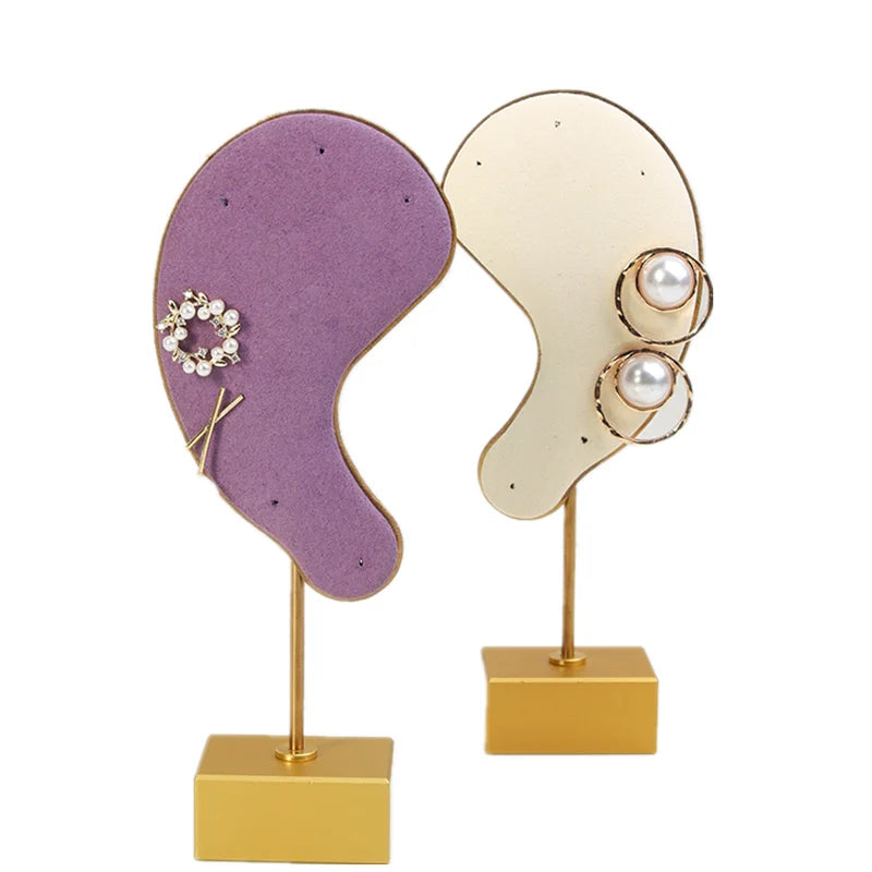 Ins Style Multiple Colors Cute Ear Shape Metal Microfiber Earrings Display Stand for Jewelry Shop
