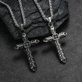 Vintage Viking Flower Cross Pendant Necklace for Men Women Stainless Steel Fashion Carving Necklaces Punk Biker Amulet Jewelry