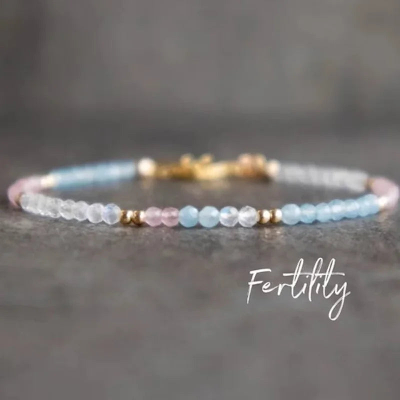 Fertility Faceted Crystal Beads Bracelet Rose Quartz Moonstone Aquamarine Bracelets Pregnancy IVF Gift Mom
