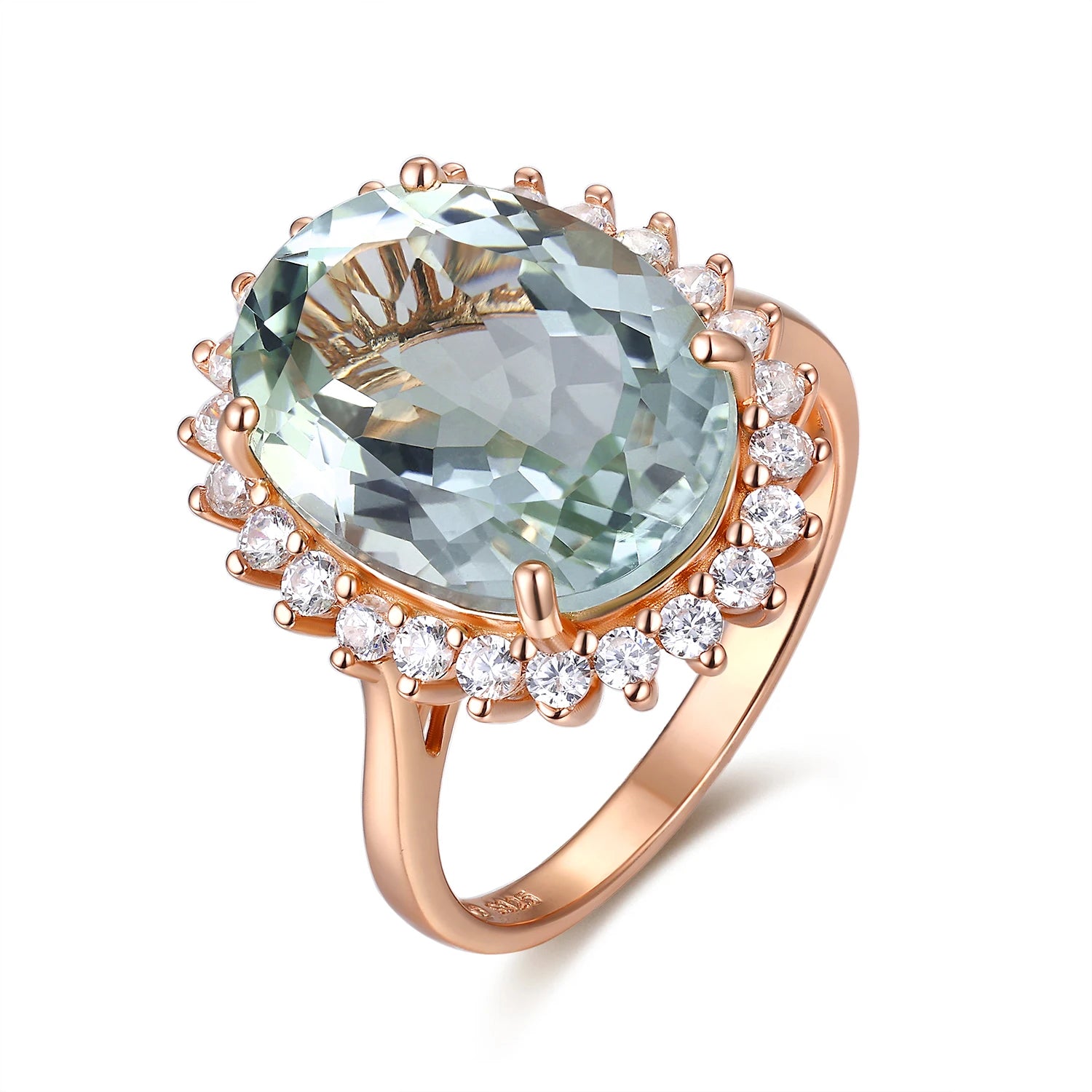 YBO Customizable Natural Green Crystal Rose Gold Wedding and Party Ring for Women Oval Cut Bird's Gemstone